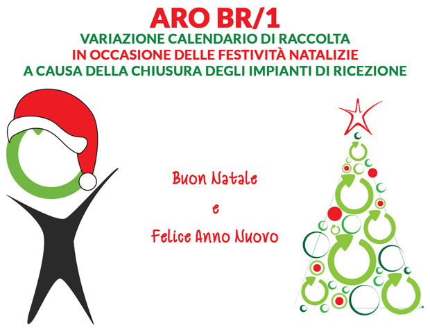 ARO BR/1. Variazioni al calendario di Raccolta a causa della chiusura degli impianti in occasione delle festività natalizie
