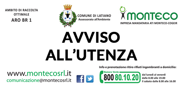 Latiano. Si informa l'utenza che la prossima settimana sarà sospesa la distribuzione delle buste per la raccolta differenziata