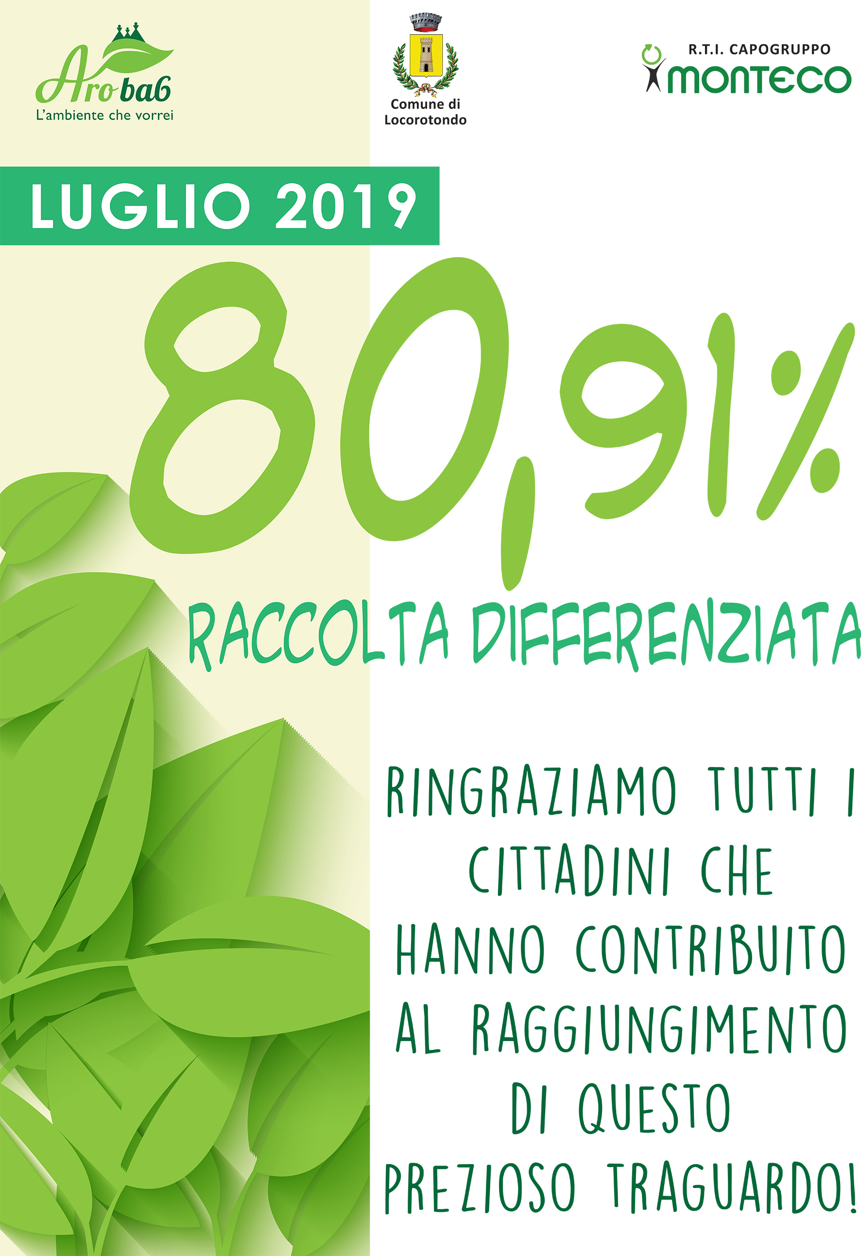 Locorotondo. A luglio percentuale di Raccolta Differenziata da record!