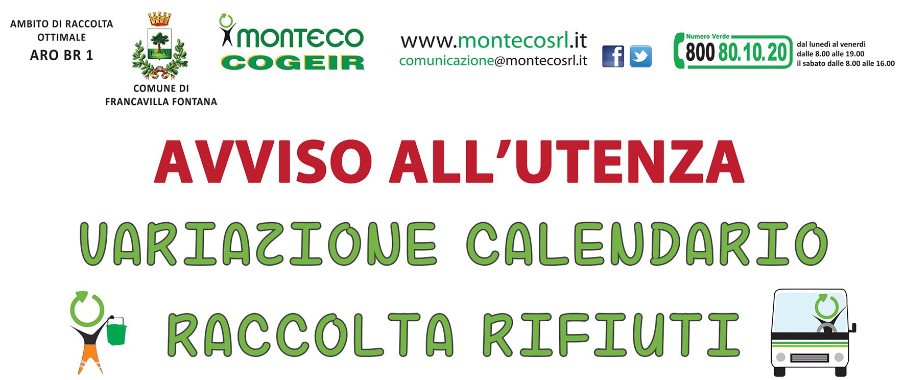 Francavilla Fontana. Variazione al calendario di raccolta per le festività pasquali